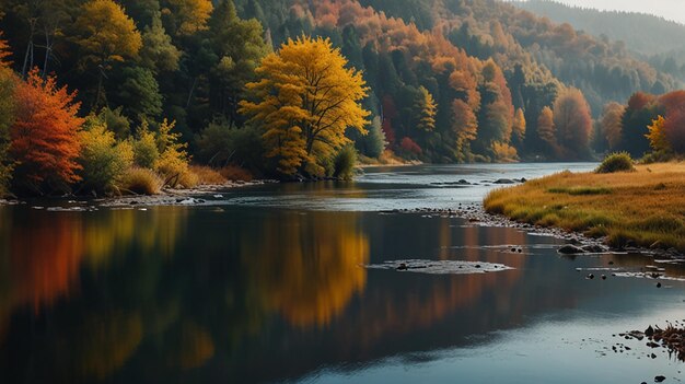 Serene River Scene with Autumn Colors