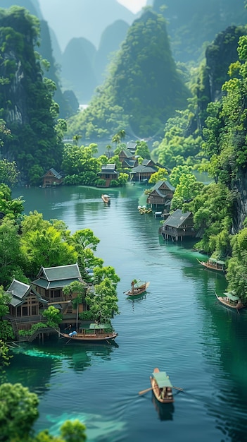 Serene River Winding Through Lush Green Mountains in China