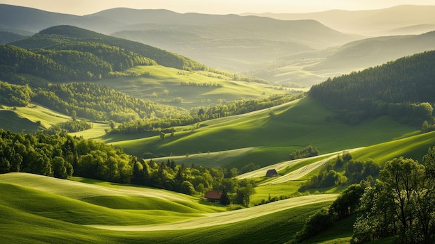 Photo serene rolling hills and lush green meadows