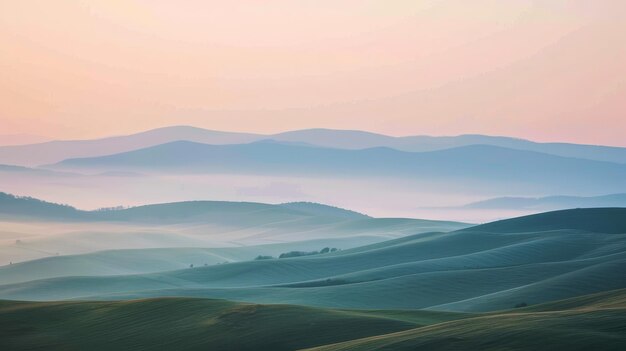 Photo serene rolling hills at sunrise a tranquil landscape of rolling hills bathed in the soft glow