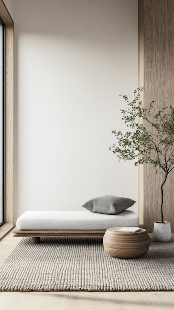 Serene room interiors with minimalist decor in neutral tones Apartment interior design composition with relaxing mood