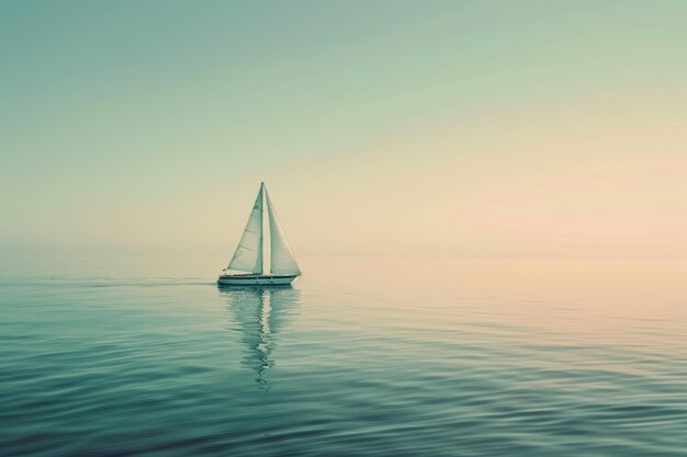 Photo serene sailboat on a calm sea at sunrise