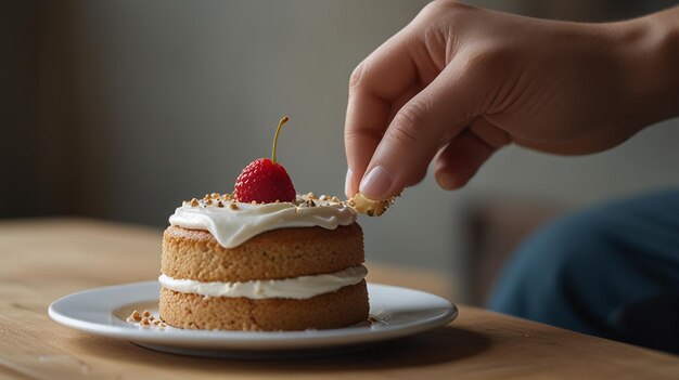 Photo serene scene of a person enjoying a piece of cake