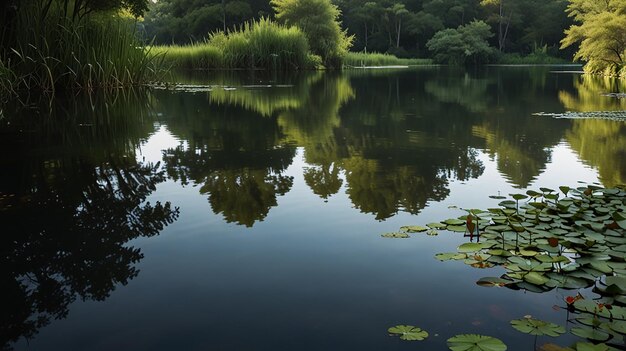 Photo serene scene of tranquil pond