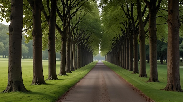 Photo a serene scene of a treelined avenue