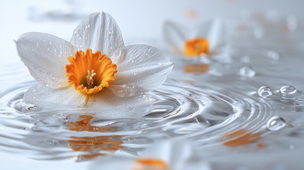 Photo a serene scene of white and orange flowers floating in water