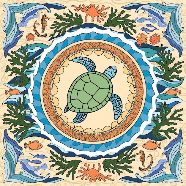 Serene Sea Turtle Mandala Capturing the Calm of the Oceans Elegance