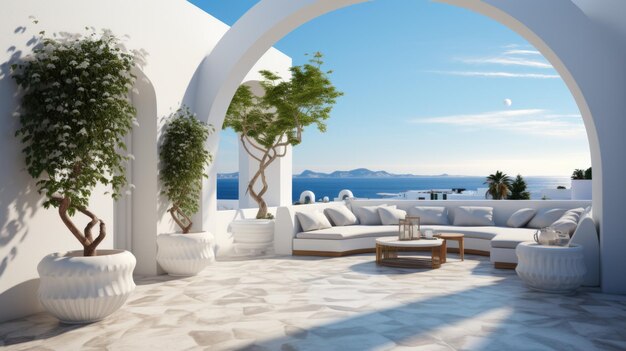 Serene Sea View Through Elegant Arches of Coastal Villa