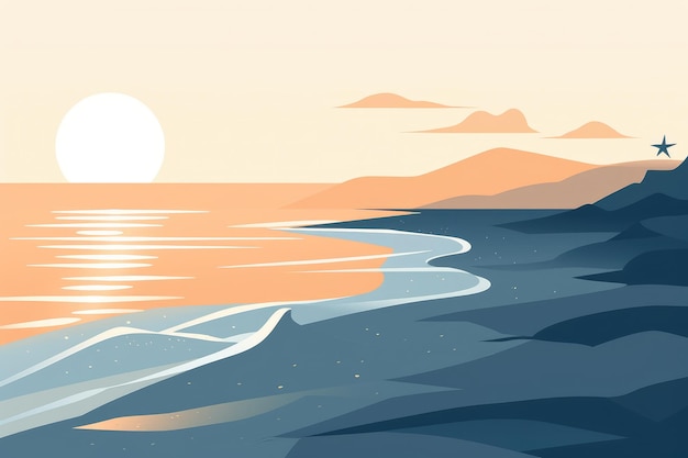 A serene seascape depicted in a minimalist illustration Soft and muted colors Generative AI