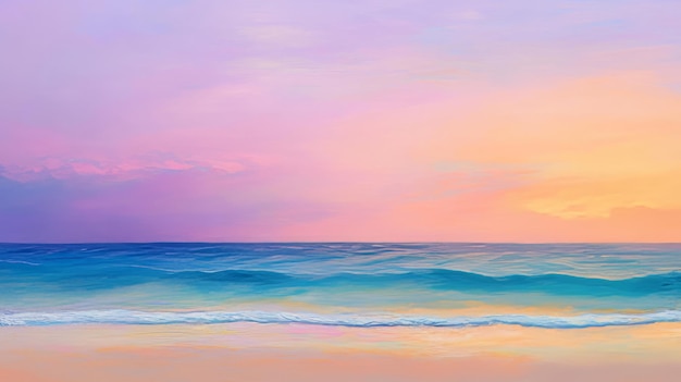 A serene seascape at sunset with vibrant colors and gentle waves