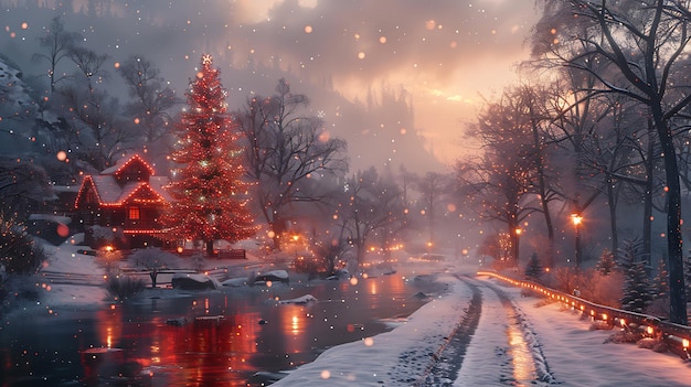 a serene and secluded winter scene at twilight