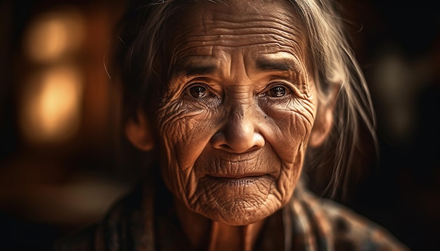 Serene senior woman smiling outdoors embracing happiness generated by AI