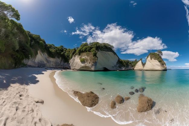 Serene setting Cathedral Cove beach in summer generative IA