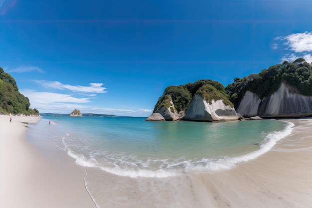 Serene setting Cathedral Cove beach in summer generative IA