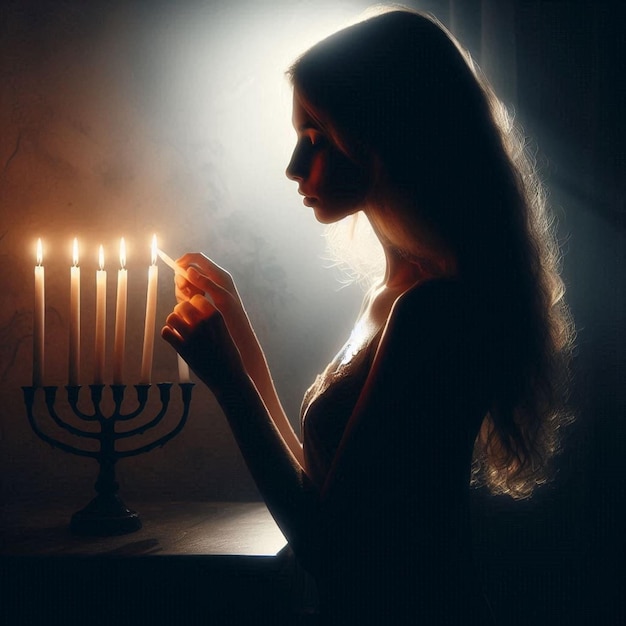 Photo serene silhouette in the light of the menorah