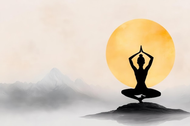 Photo a serene silhouette of a yogi meditating against a tranquil backdrop symbolizing peace and inner harmony