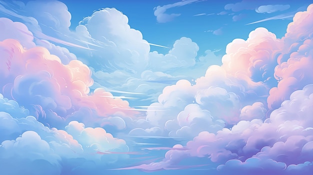 Serene Sky with Soft Pastel Colored Clouds at Dawn or Dusk