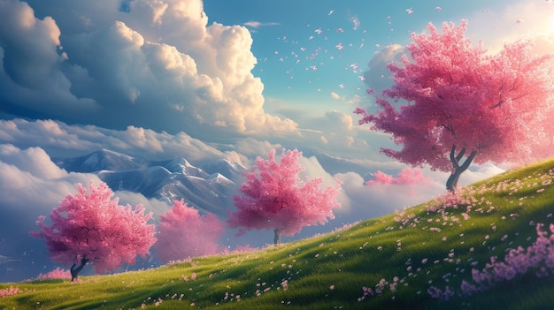 Serene Skyline with Cherry Blossoms