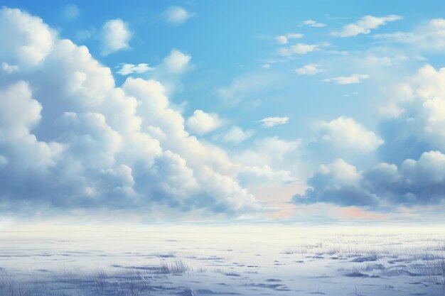 Photo serene skyline with fluffy clouds and vast plains