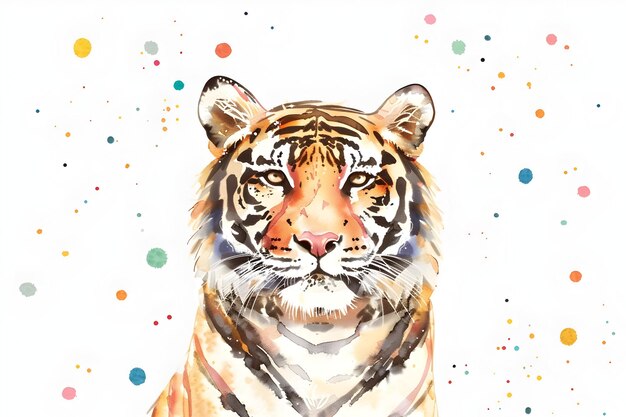 Photo serene and smiling minimalist tiger in watercolor style