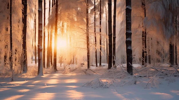 serene snowcovered forest in the early morning light