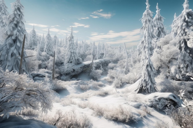 Serene Snowy Forest Landscape Illustration Generative AI