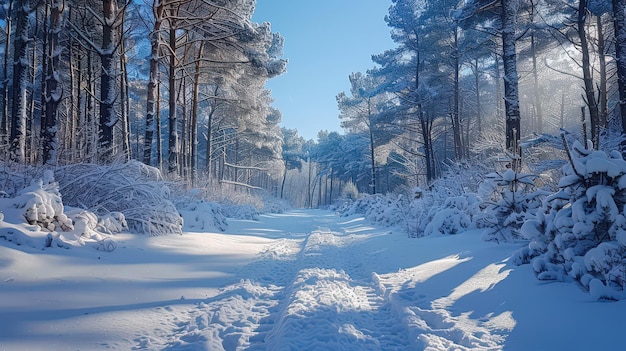 Serene Snowy Forest with Frozen Lake Landscape