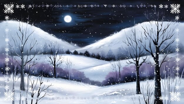 Photo a serene snowy midnight scene in winter