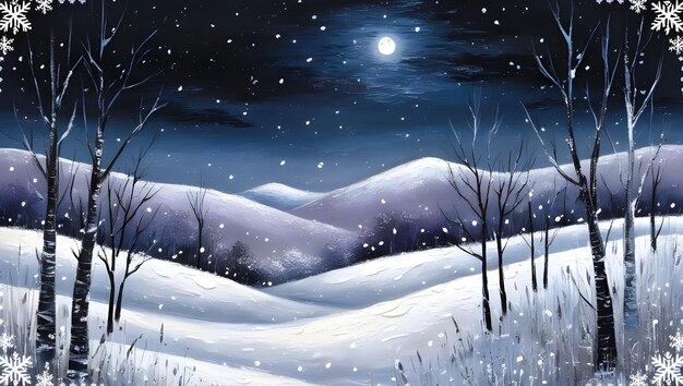 Photo a serene snowy midnight scene in winter