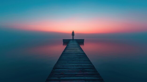 Photo serene solitude by the pier background