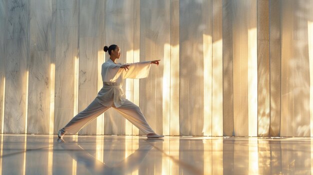 A serene soul practices tai chi moving gracefully