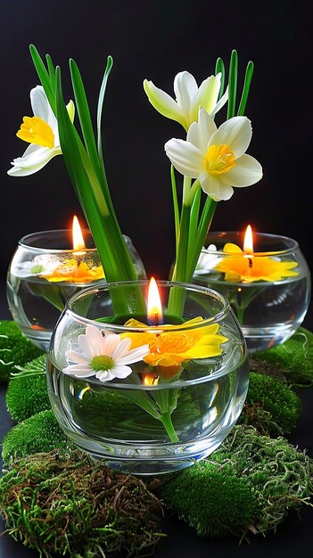 Serene spring flowers and candles spa arrangement