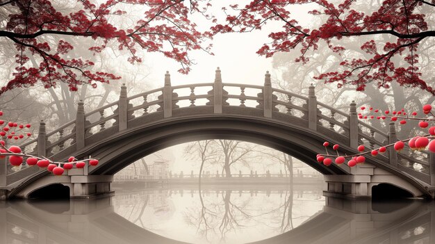 Photo serene stone bridge in a misty japanese garden