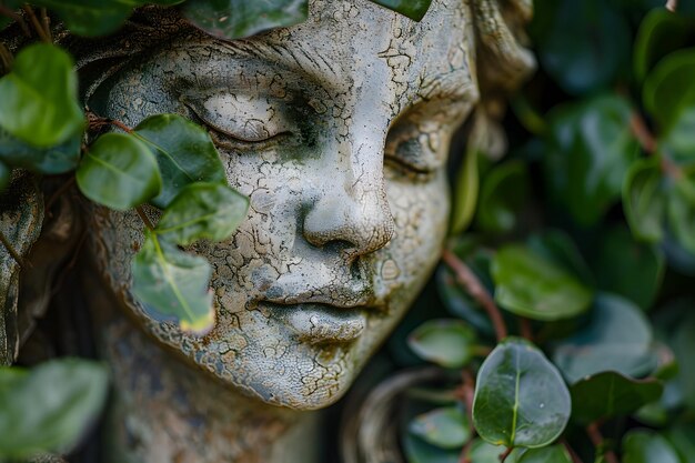 Photo serene stone face surrounded by lush greenery