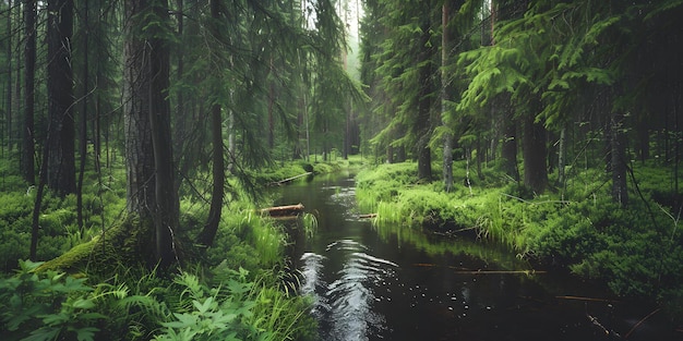 Serene Stream Amid Tall Trees