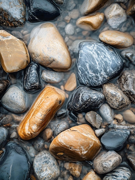 Photo serene stream flowing over smooth river rocks