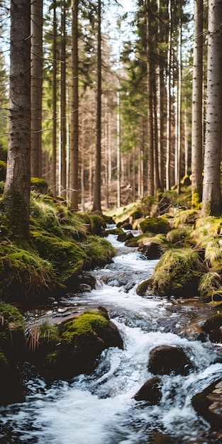 Serene Stream in Forest