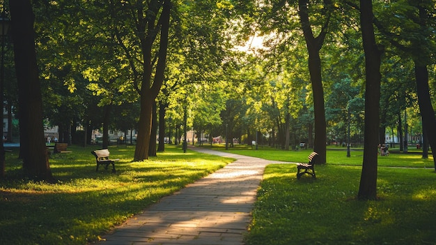 Photo a serene stroll through a sundrenched park