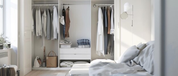 Serene and stylish walkin closet showcasing a neat uncluttered personal dressing space