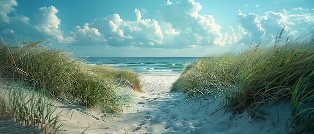 Photo serene summer scene sand dunes and wild grass at secluded beach