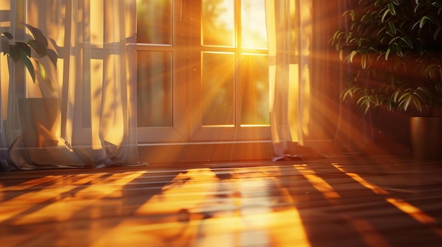 Photo serene sunlight illuminating light background in room