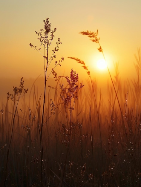 Photo serene sunrise over misty meadow