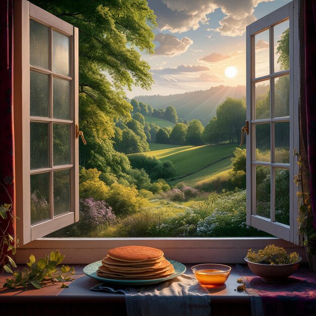 Serene Sunrise Through an Open Window