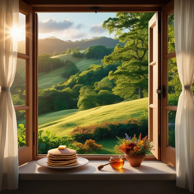 Serene Sunrise Through an Open Window