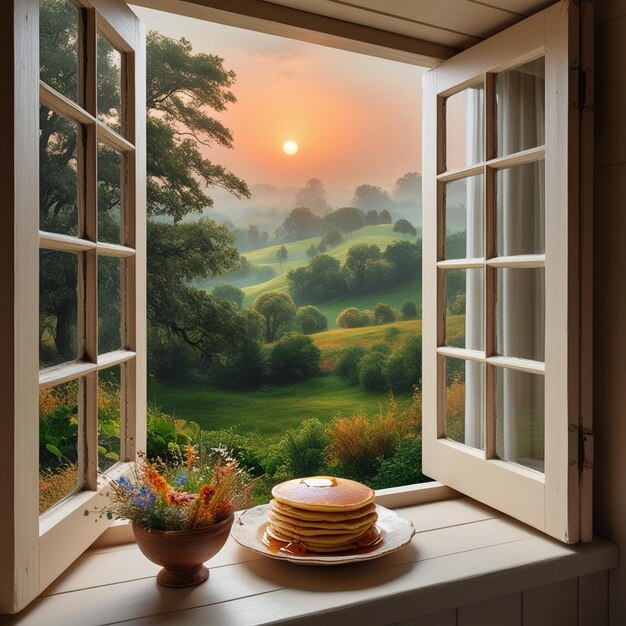 Serene Sunrise Through an Open Window