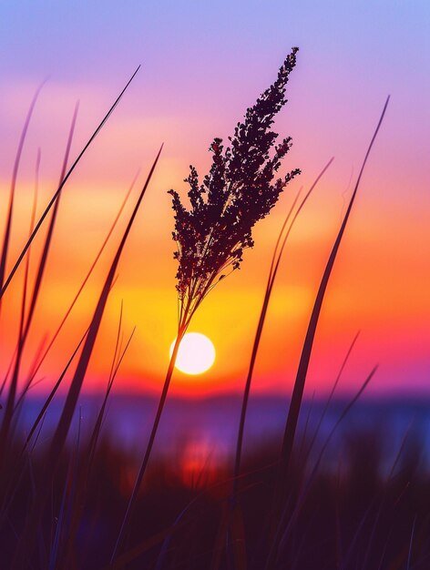 Photo serene sunset over beach grass silhouette