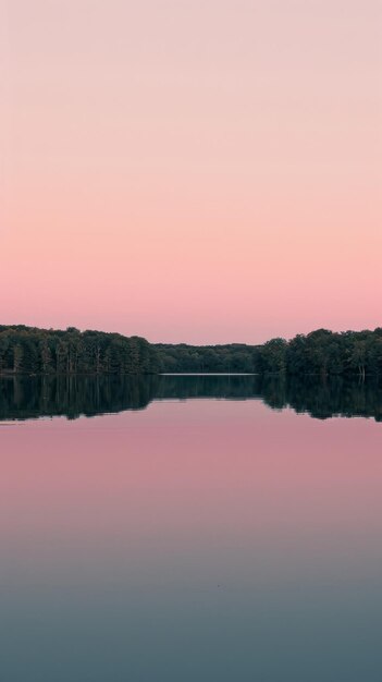 Serene sunset over a calm lake with vibrant hues reflected in the water with background copyspace