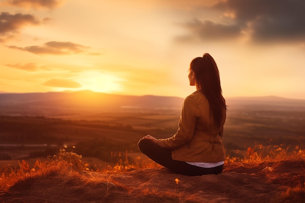 Serene sunset meditation on a hilltop