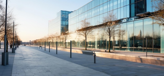 Photo serene sunset on a modern glass building boulevard