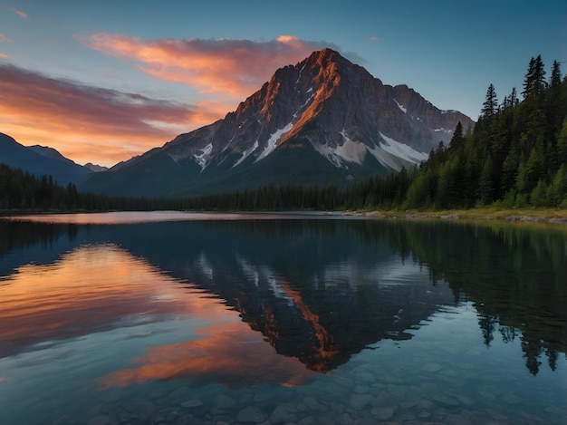 Serene Sunset Over Mountain Lake